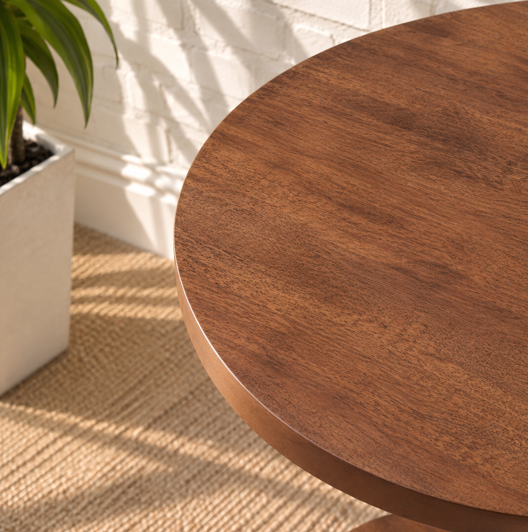 Soren Pedestal Side Table in Warm Chesnut