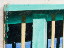 Turquoise Facade Architectural Painting in Blue and Teal