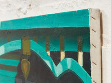 Turquoise Facade Architectural Painting in Blue and Teal