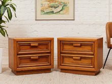 Boho Two Drawer Oak Nightstands Pair