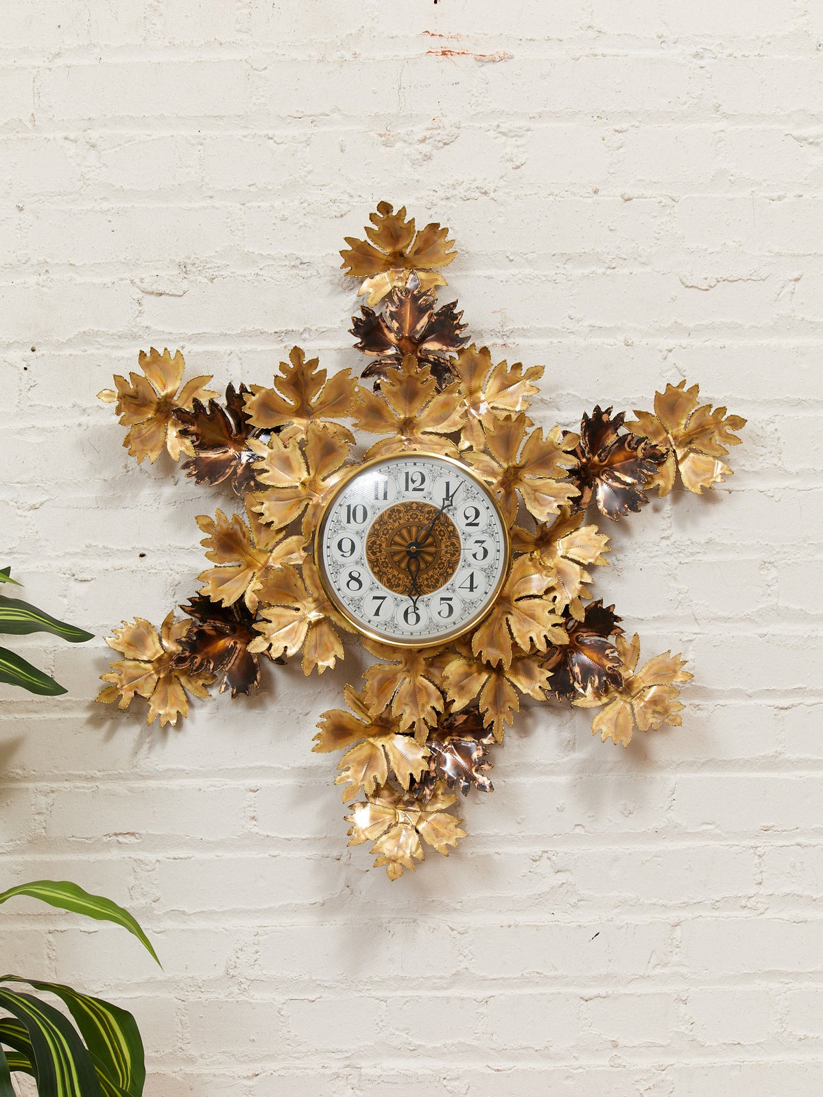 Brass Maple Leaf Starburst Clock Sun Wall Clock
