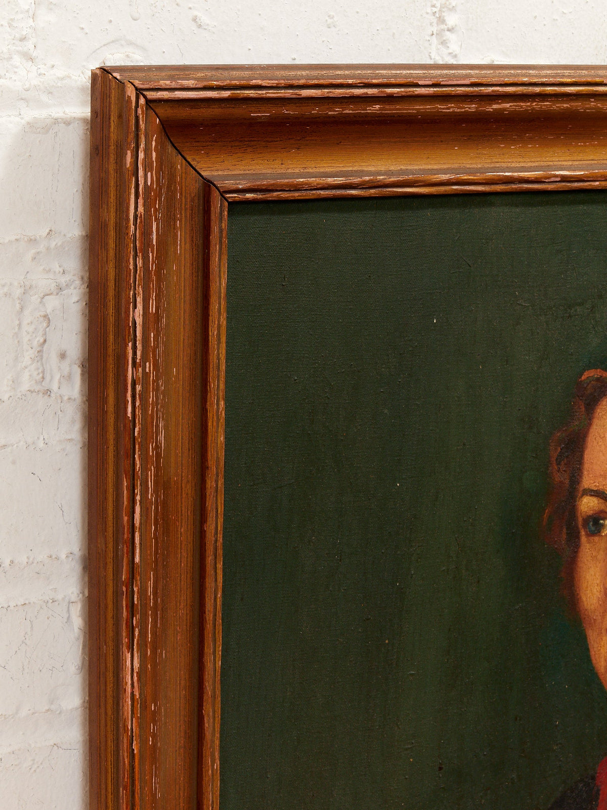 Portrait in Burgundy Framed Vintage Female Portrait Painting with Green Background