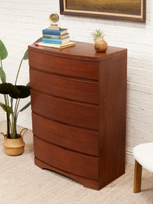 Vintage Art Deco Bow-Front 5-Drawer Highboy Dresser
