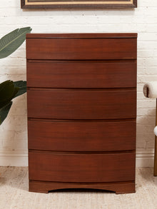Vintage Art Deco Bow-Front 5-Drawer Highboy Dresser