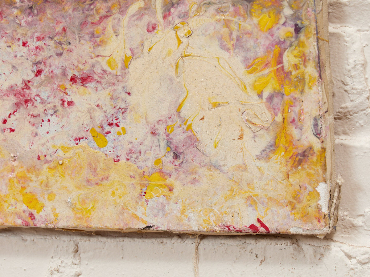 Corner Figure Textural Abstract Figurative Painting in Cream Pink and Yellow