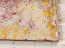 Corner Figure Textural Abstract Figurative Painting in Cream Pink and Yellow