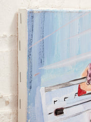 Boombox in Red Contemporary Figurative Painting with Retro Stereo