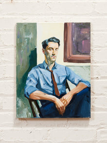 Man in Blue Shirt Figurative Portrait Painting with Loosened Tie
