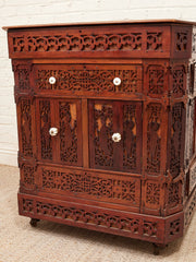 Asian Heavily Hand Carved Flip Top Dry Bar Cabinet