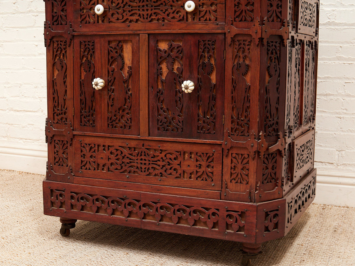Asian Heavily Hand Carved Flip Top Dry Bar Cabinet