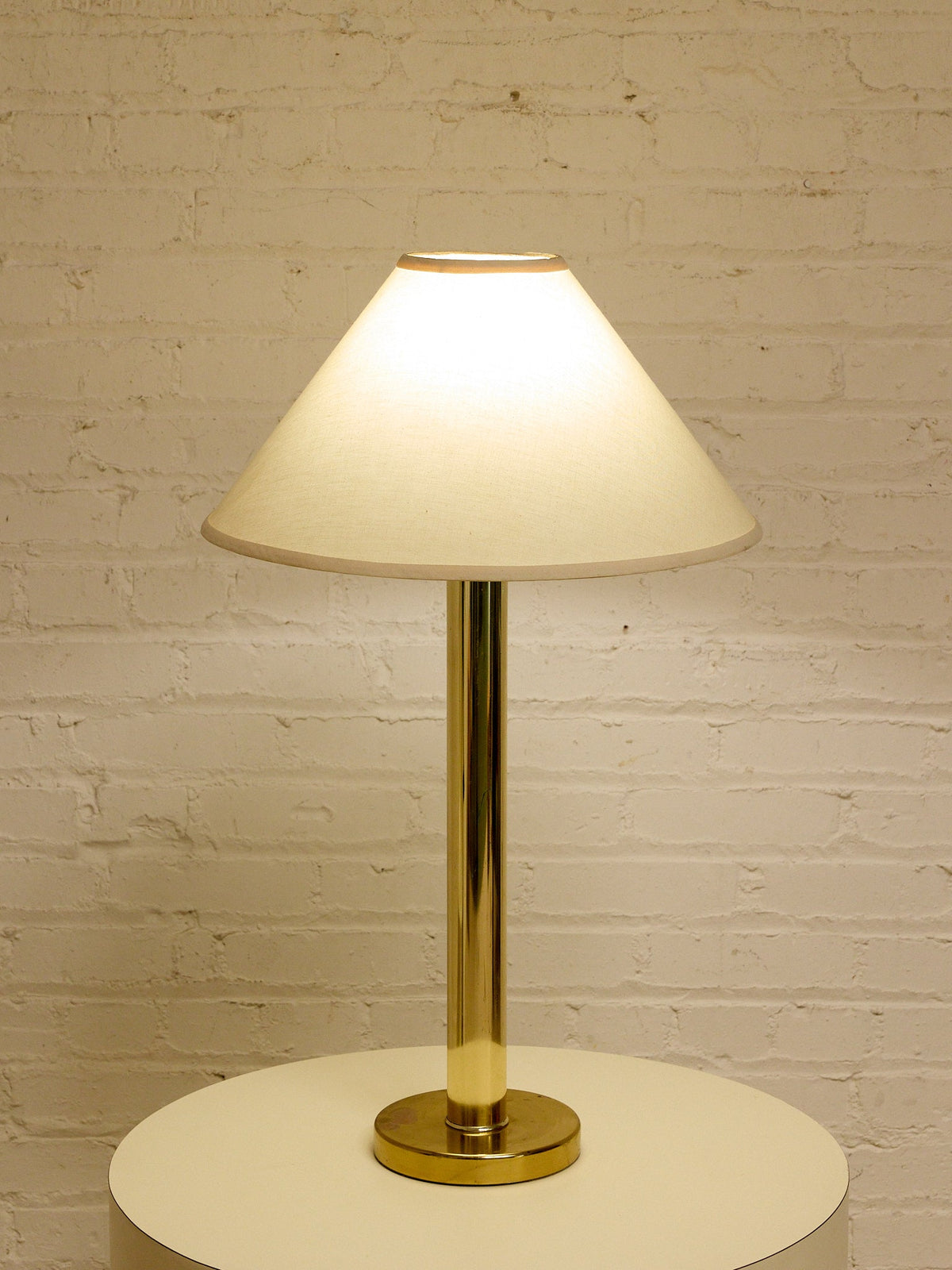 Brass Column Table Lamp with Cream Shade