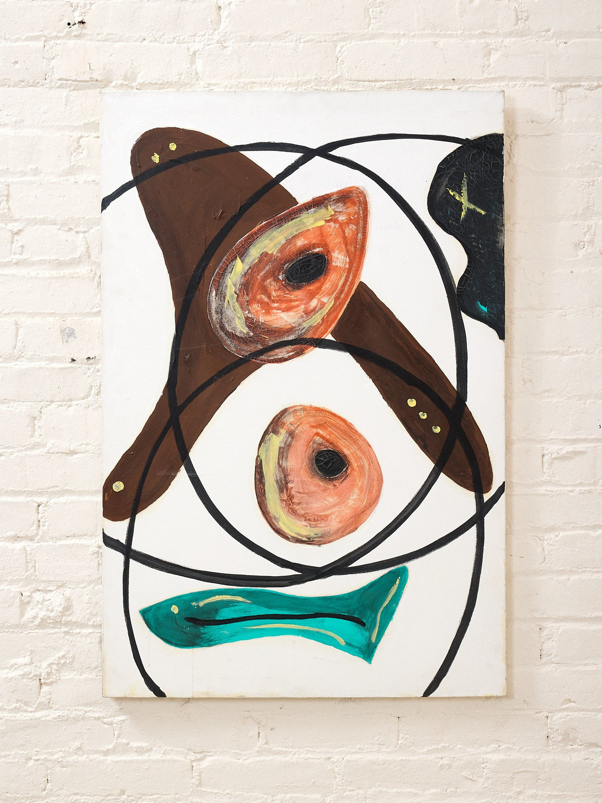Orbit & Form Contemporary Abstract Painting with Organic Shapes and Graphic Black Lines