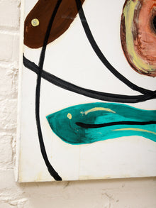 Orbit & Form Contemporary Abstract Painting with Organic Shapes and Graphic Black Lines