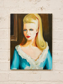 Woman in Blue Dress with White Lining Original Painting