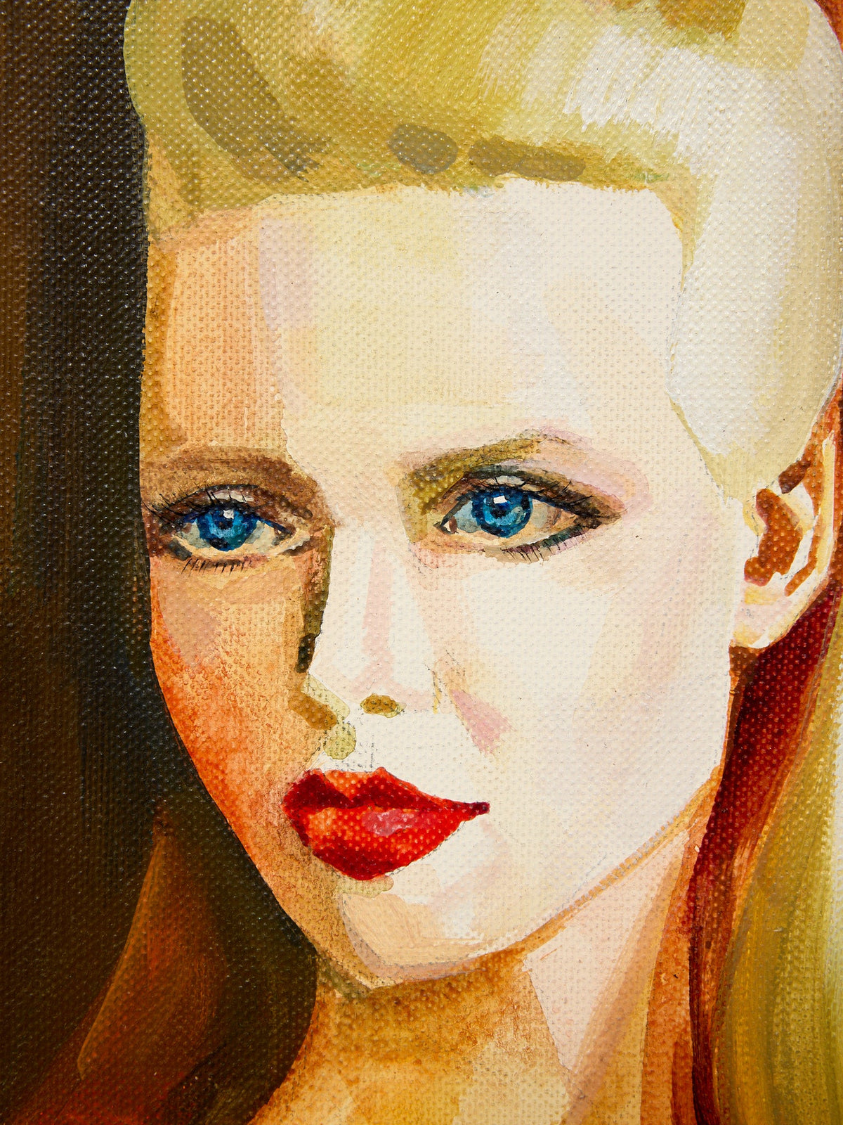 Woman in Blue Dress with White Lining Original Painting
