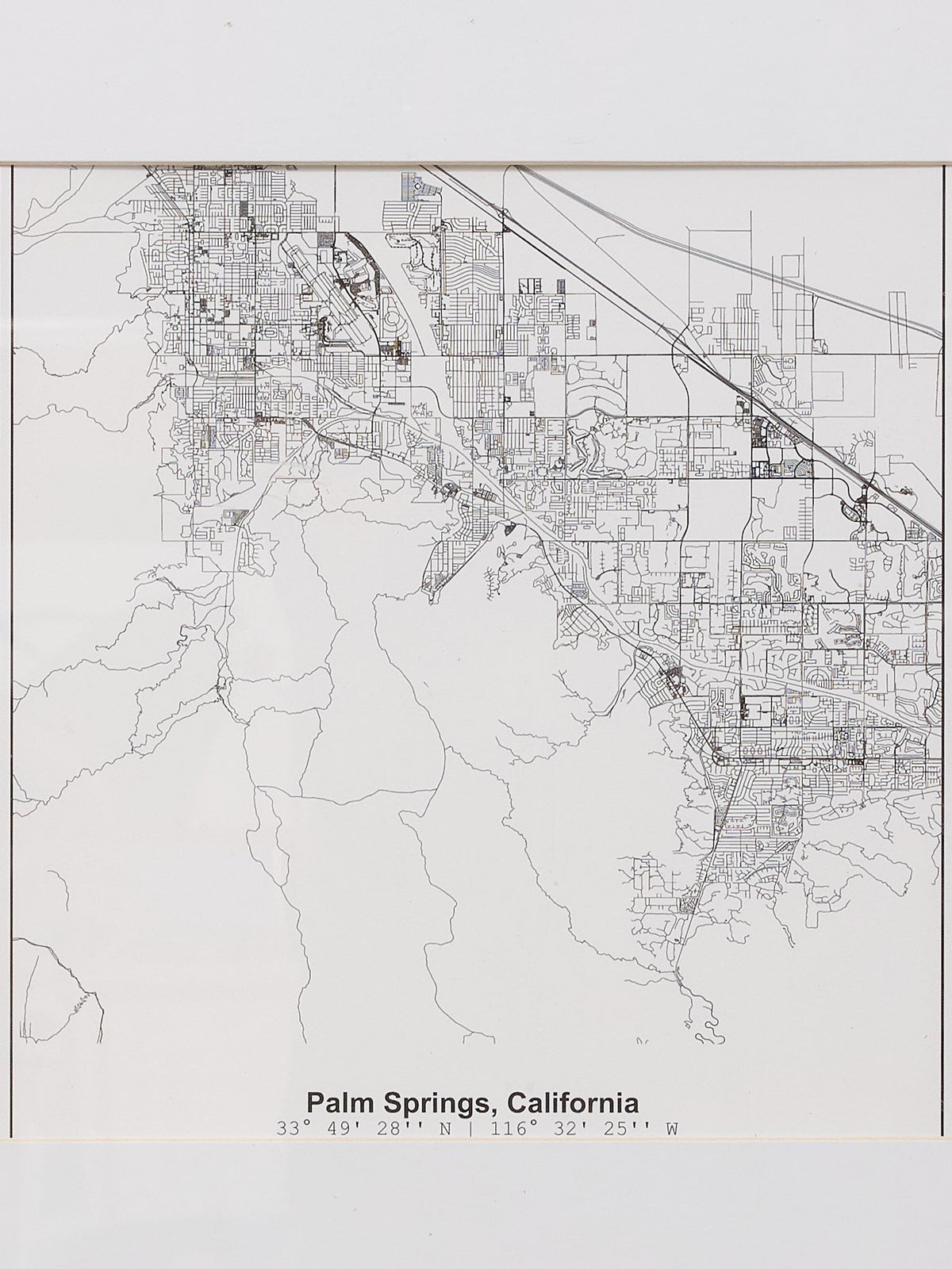 Palm Springs Street Map Framed Minimal City Map Print in Black and White