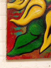 Golden Heliconia by Jaime Ochoa Bold Tropical Floral Painting in Yellow Green and Red