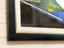 Blue Structure Framed Geometric Abstract Artwork in Blue Green White and Black