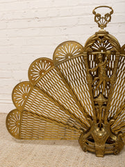 Antique 1930s Brass Folding Fan Fireplace Screen with Classical Figural Motif