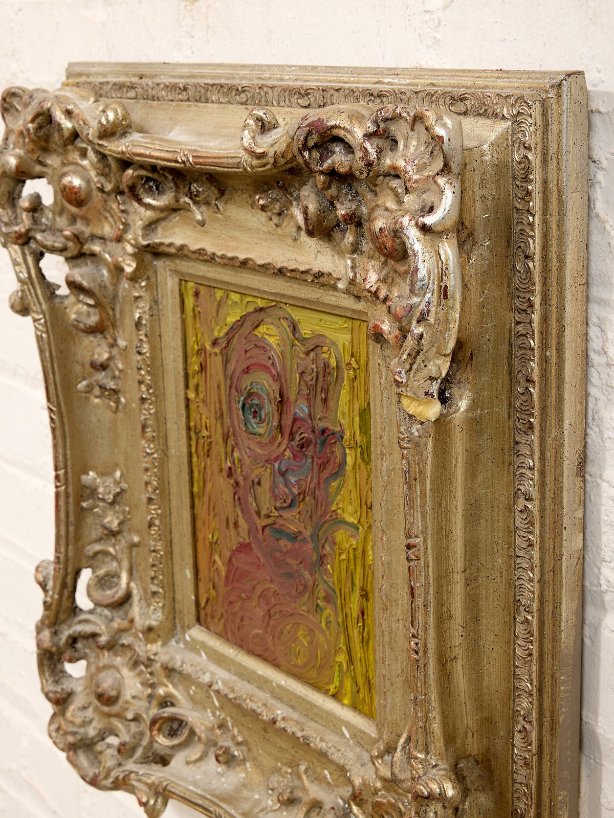 Rose Study by Spencer Collins Textured Abstract Floral Painting in Ornate Silver Frame
