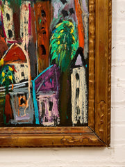 City Above the Village by Spencer Collins Framed Expressionist Urban Landscape Painting