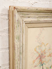 Pointillist Rose Study Framed Botanical Drawing with Bud and Bloom