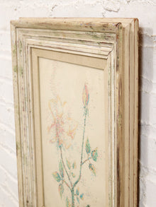 Pointillist Rose Study Framed Botanical Drawing with Bud and Bloom