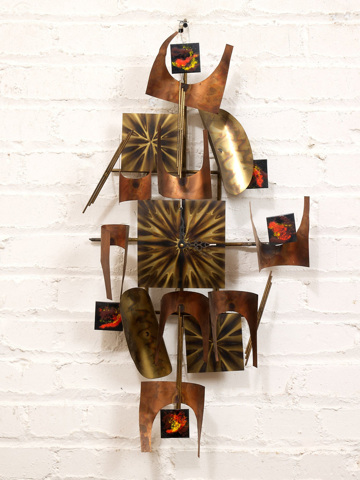 Mid-Century Modern Brutalist Wall Sculpture is a Copper and Brass Art Piece likely Designed by William Vose for Curtis Jere