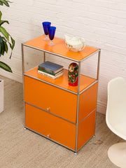 Orange and Chrome Two-Drawer Storage Cabinet with Shelf