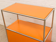 Orange and Chrome Two-Drawer Storage Cabinet with Shelf