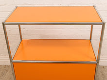 Orange and Chrome Two-Drawer Storage Cabinet with Shelf