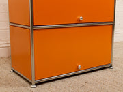 Orange and Chrome Two-Drawer Storage Cabinet with Shelf