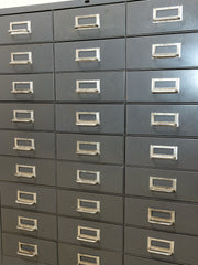Vintage Industrial Steel Flat File Cabinet with 27 Label-Pull Drawers
