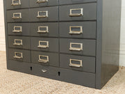 Vintage Industrial Steel Flat File Cabinet with 27 Label-Pull Drawers