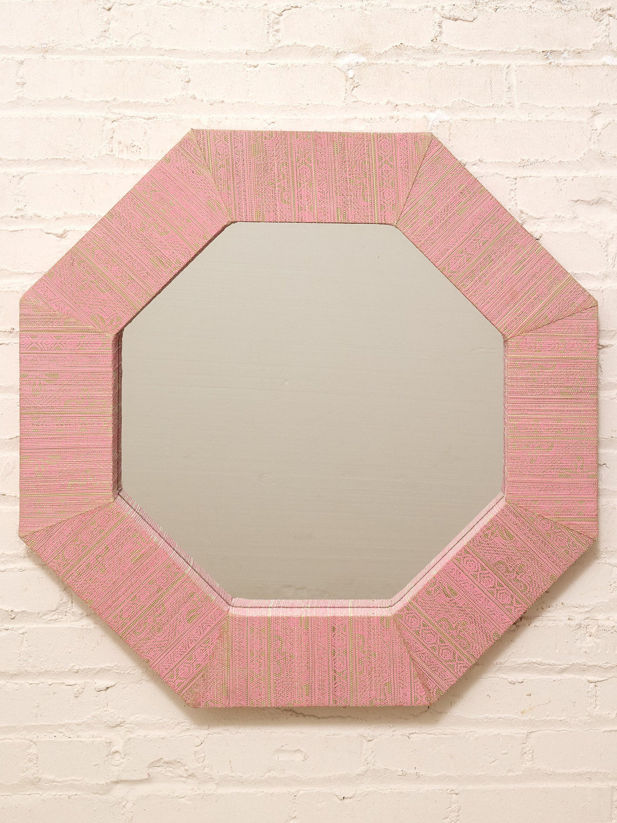 Vintage Postmodern Octagonal Mirror with Pink Textile Frame