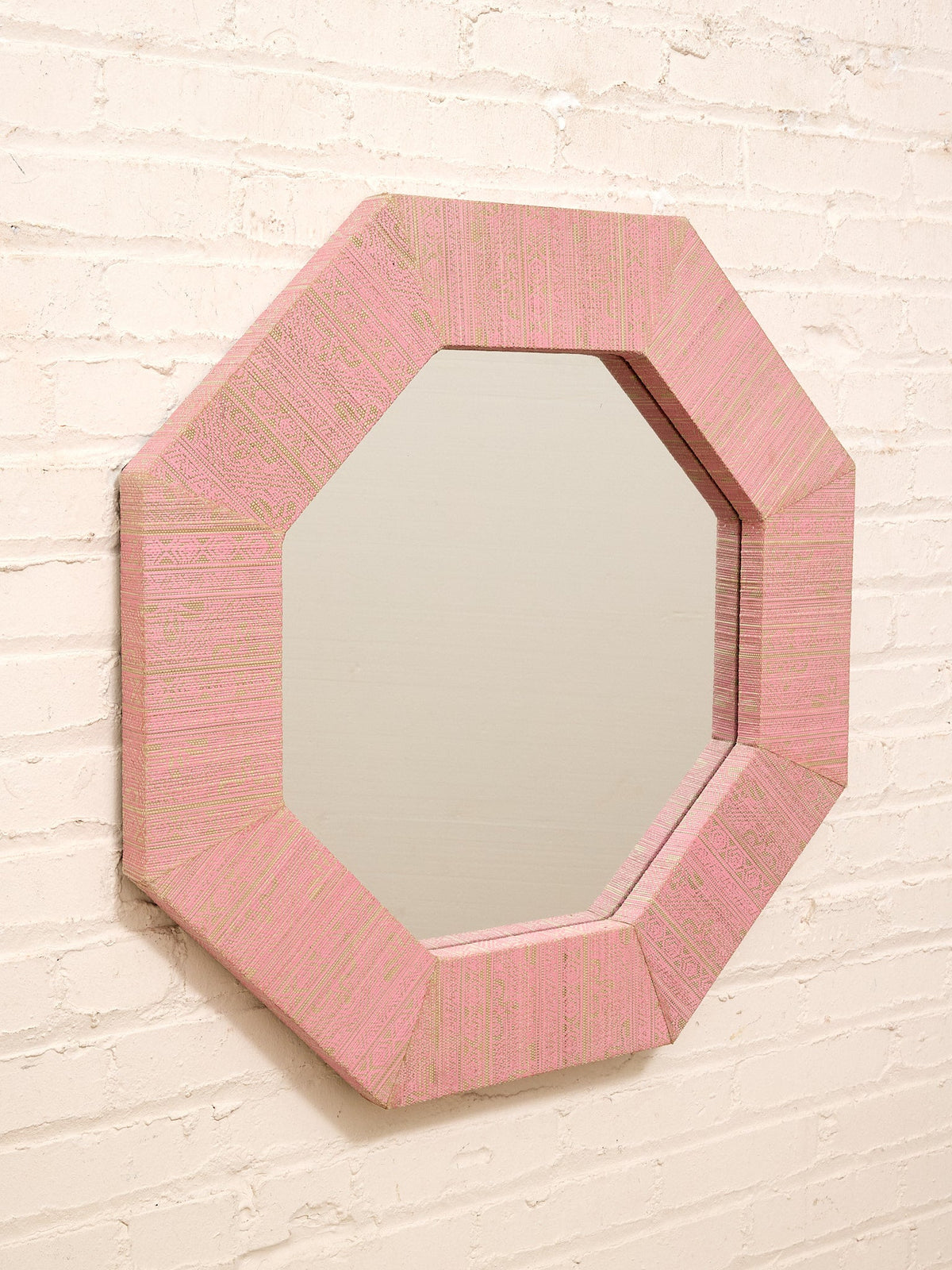 Vintage Postmodern Octagonal Mirror with Pink Textile Frame