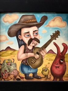 Desert Troubadour Framed Whimsical Cowboy Musician Artwork