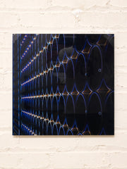 Electric Grid Abstract Optical Artwork in Blue Black and Gold
