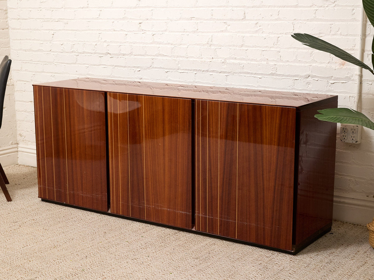 Vintage Italian High-Gloss Wood Three-Door Credenza