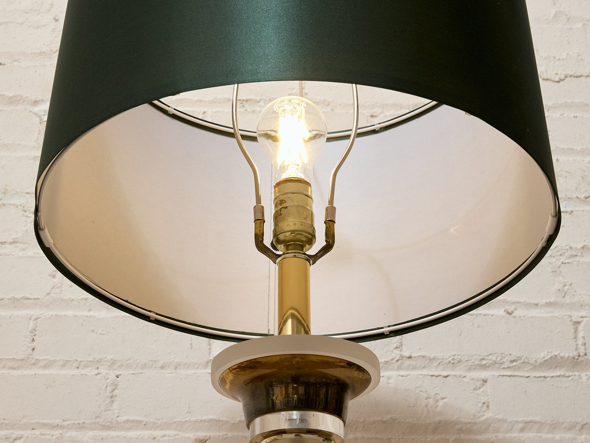 Vintage Hollywood Regency Lucite and Brass Floor Lamp with Built-In Table