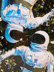 Surreal Astronauts in Forest Framed Art Print