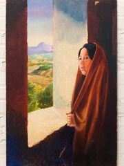 Vintage Southwestern Portrait Painting of a Young Woman