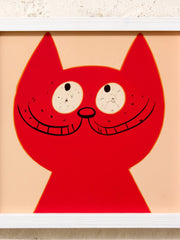 Whimsical Red Cat Pop Art Framed Wall Art