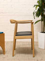Modern Sculptural Oak Horseshoe Armchair with Black Seat