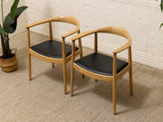 Modern Sculptural Oak Horseshoe Armchair with Black Seat