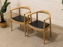 Modern Sculptural Oak Horseshoe Armchair with Black Seat
