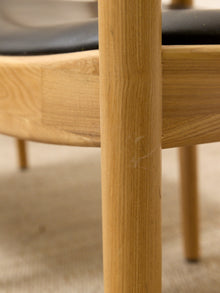Modern Sculptural Oak Horseshoe Armchair with Black Seat