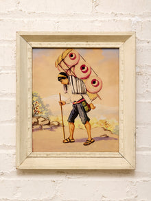 Framed Folk Art Vendor Scene in the Manner of Alfredo Gálvez Suárez