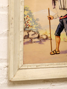 Framed Folk Art Vendor Scene in the Manner of Alfredo Gálvez Suárez