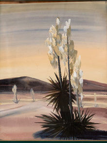 Desert Yucca at Dusk Framed Desert Landscape Painting with White Blooms